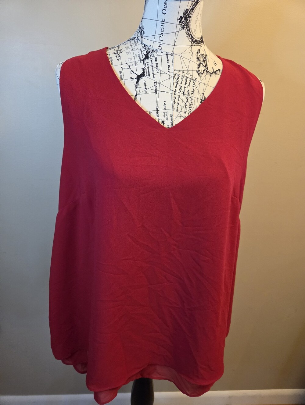 Cato 14/16W Red Blouse XL Sleeveless Layered Chiffon Asymmetrical Hem Top